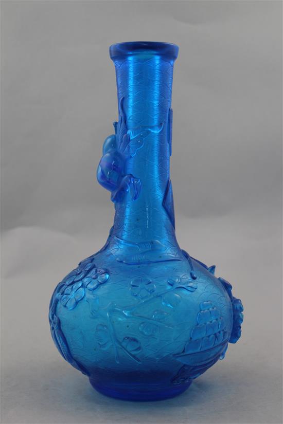 A Chinese blue glass bottle vase, 27cm